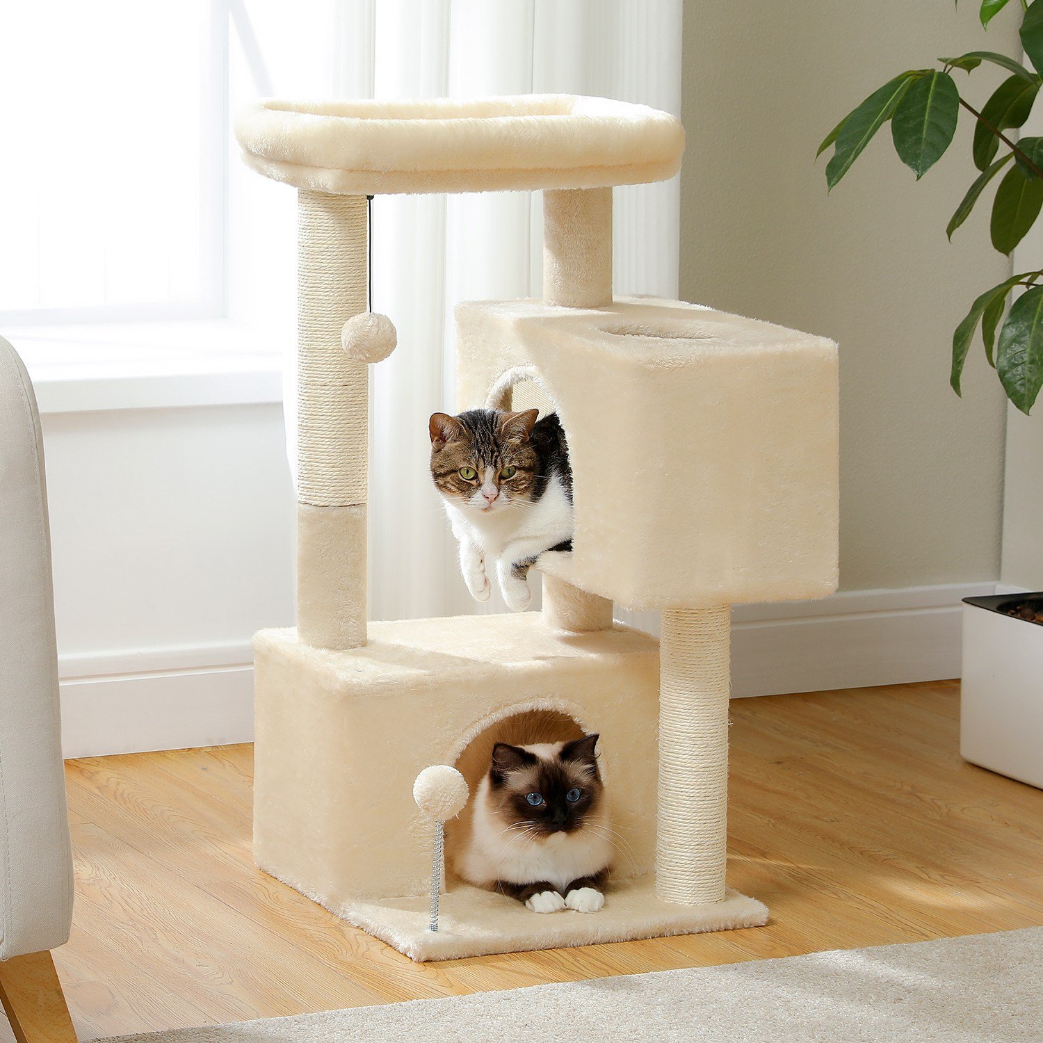 PAWZ Road 4단 소형 패브릭 캣타워 더블 숨숨집 고양이 하우스, 1개, 베이지할인· 5일 남음 상세 이미지 1