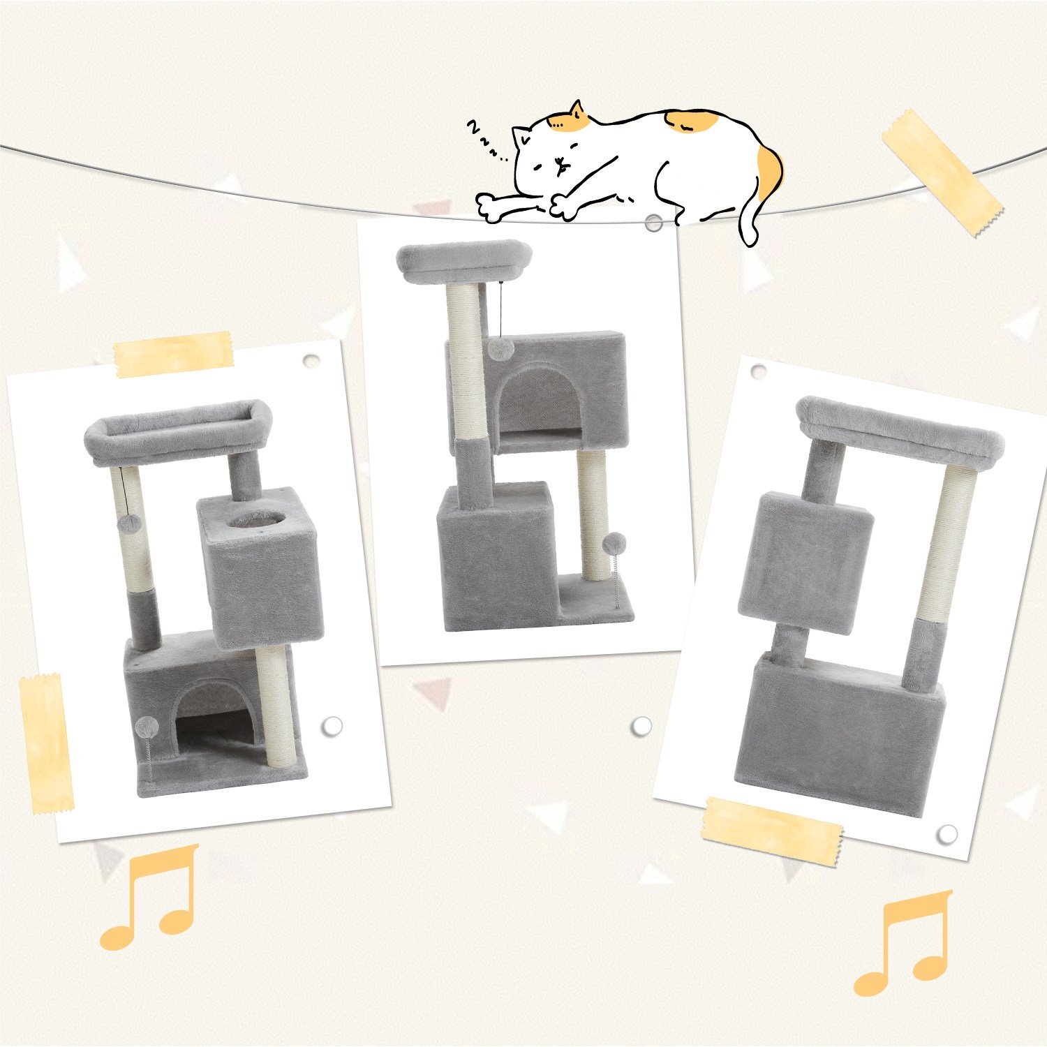 PAWZ Road 4단 소형 패브릭 캣타워 더블 숨숨집 고양이 하우스, 1개, 베이지할인· 5일 남음 상세 이미지 2