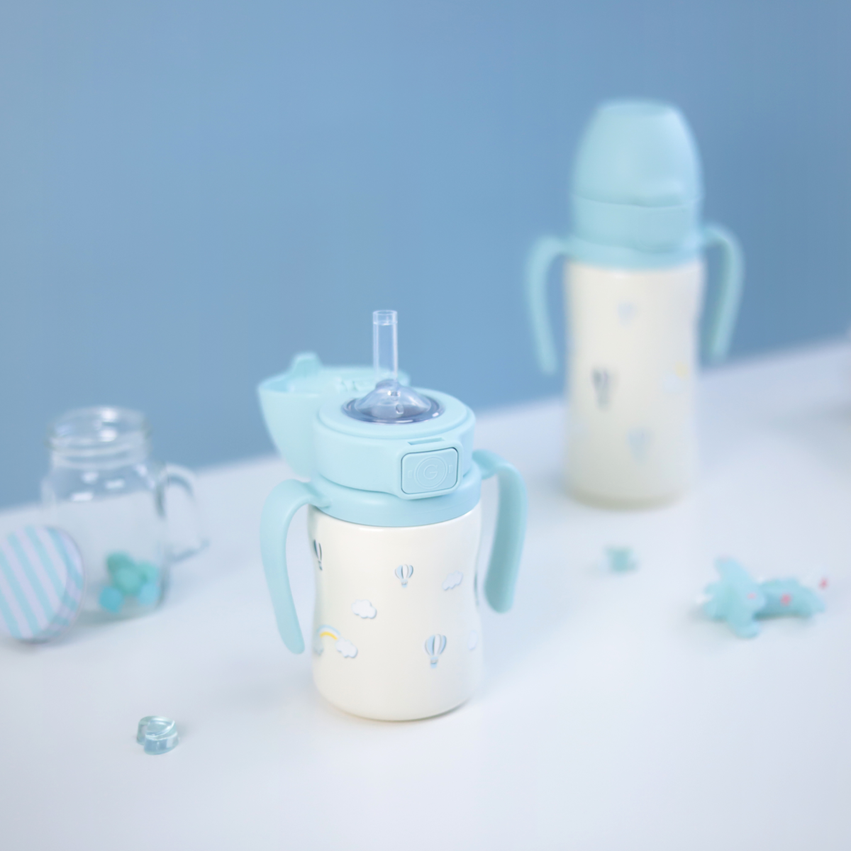 그로미미 아기 스텐 빨대컵 원터치 스카이벌룬 200ml 상세 이미지 1